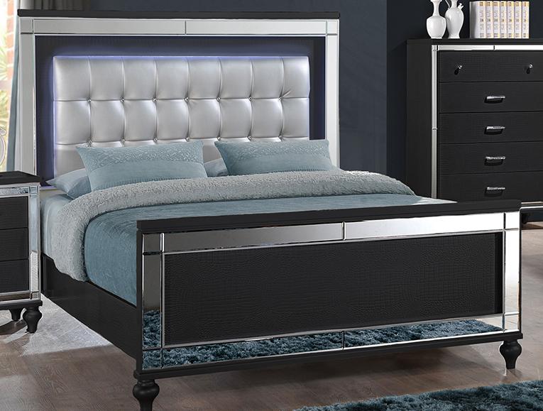 New Classic Furniture Valentino Full Lighted Panel Bed in Black