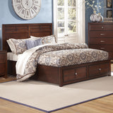 New Classic Kensington Queen Low Profile Bed with Storage Footboard in Burnished Cherry