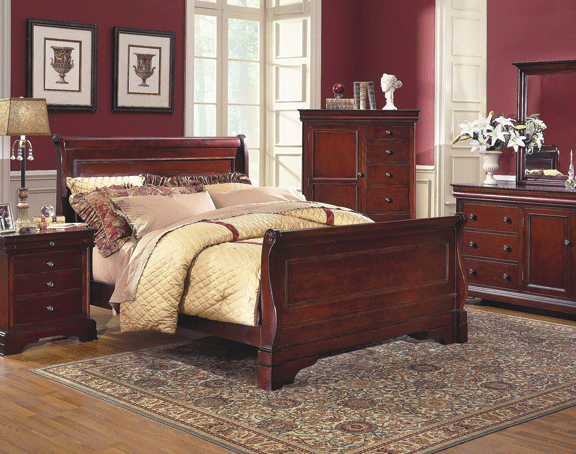 New Classic Versaille California King Sleigh Bed in Bordeaux
