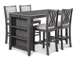 AMY 60" COUNTER TABLE+CHAIRS W/STG (5 PCS) -GRAY