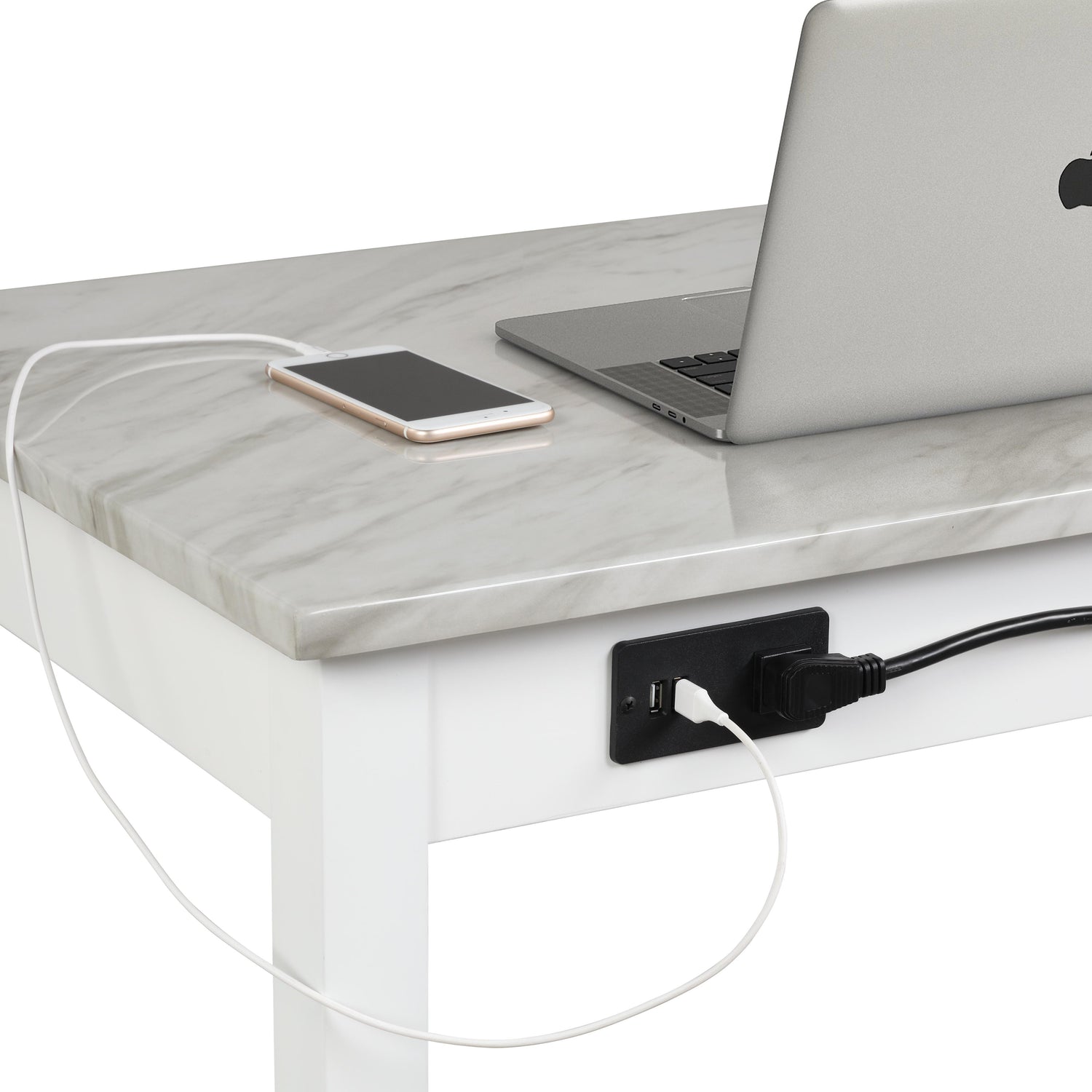 CELESTE DESK W/WHITE/GRAY FAUX MARBLE TOP-WHITE BASE