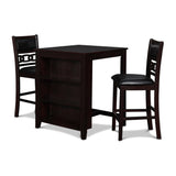 GIA 30" COUNTER TABLE W/2 CHAIRS & STG SHELF-EBONY
