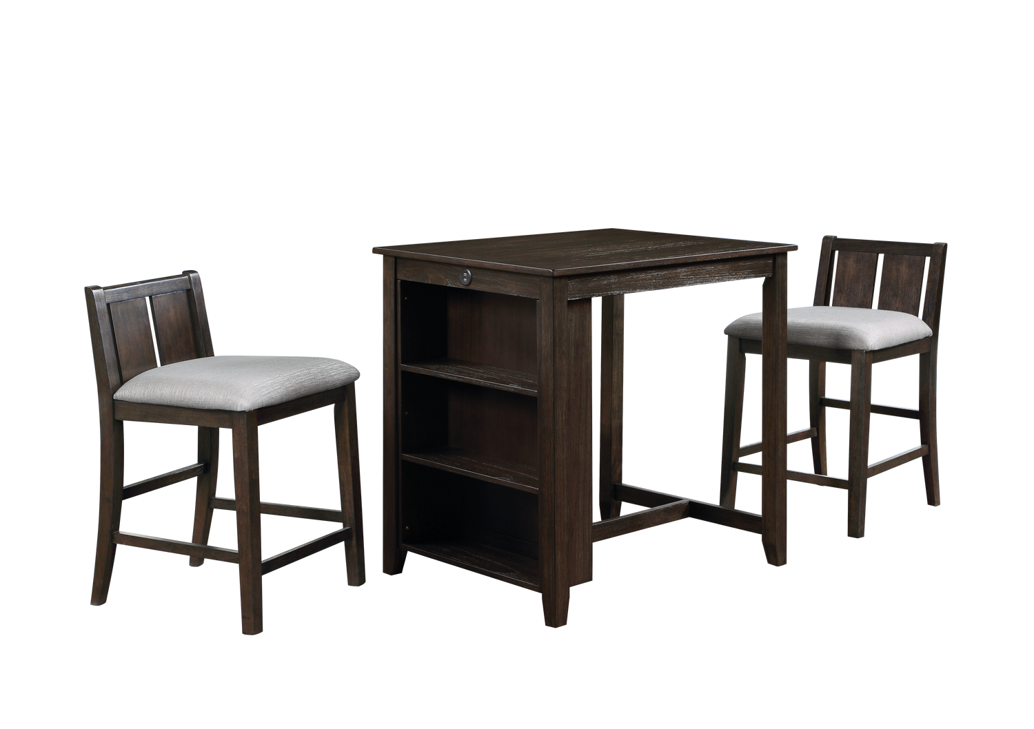 HESTON 36" STORAGE COUNTER TABLE SET W/2 CHAIRS-CHERRY