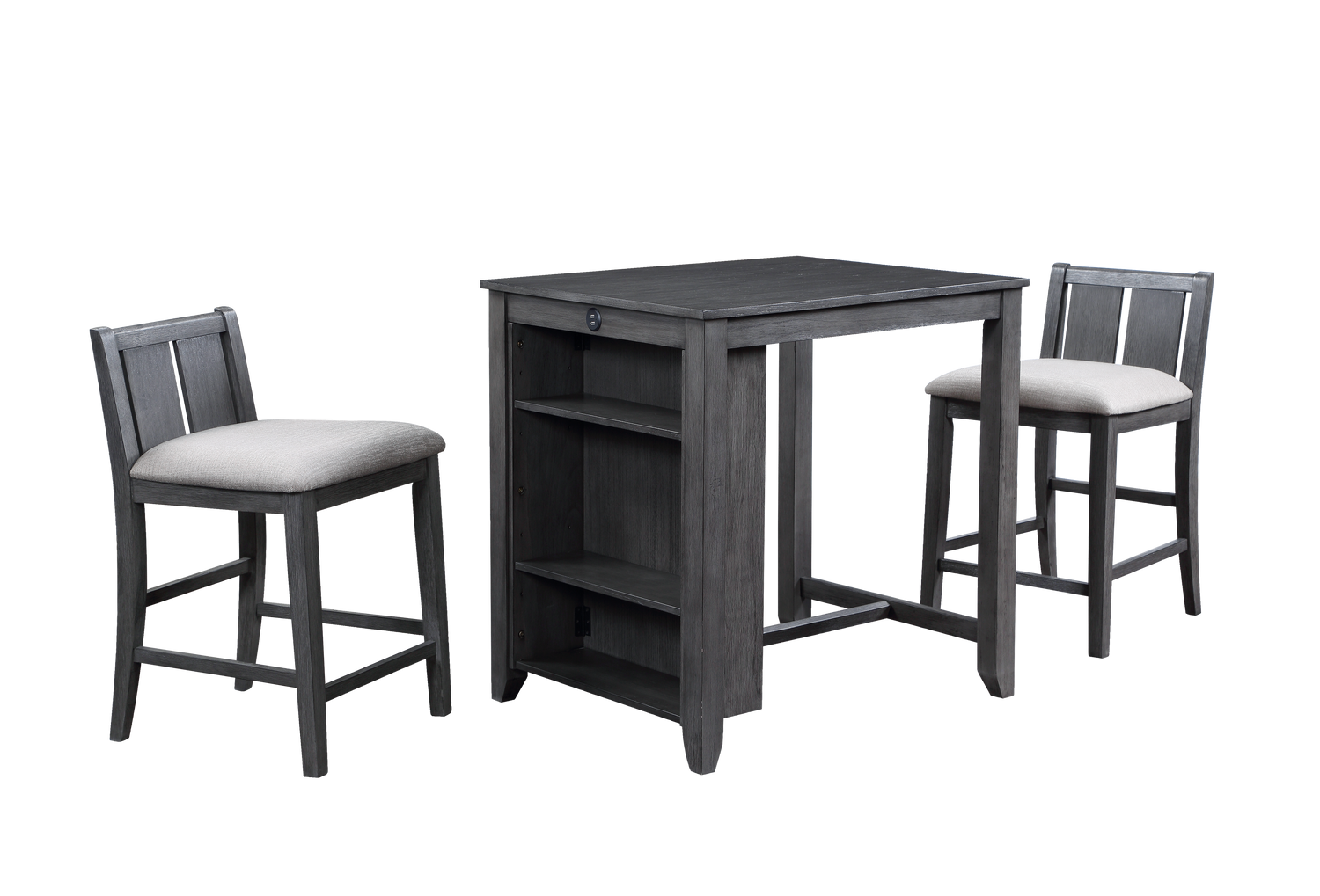 HESTON 36" STORAGE COUNTER TABLE SET W/2 CHAIRS-GRAY
