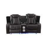 JOSHUA LEATHER CONSOLE LOVESEAT W/ PWR FR & HR-DK BROWN