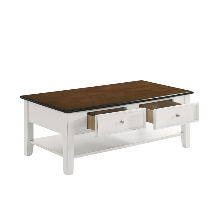 EVANDER COFFEE TABLE WITH DRAWER-TWO TONE CREME/BROWN