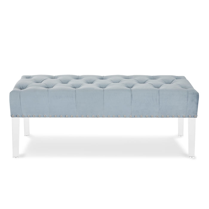 VIVIAN LIGHT BLUE VELVET BENCH WITH CRYSTAL BUTTONS