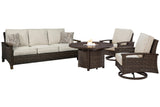 Paradise Trail Outdoor Sofa, Lounge Chairs and Fire Pit Table