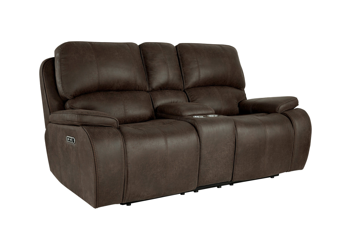 Brookings Console Loveseat W/Pwr Hr & Fr-Brown