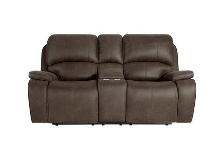Brookings Console Loveseat W/Pwr Hr & Fr-Brown