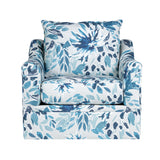 Sylvie Swivel Chair-Blue And White Print