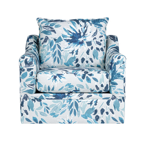 Sylvie Swivel Chair-Blue And White Print
