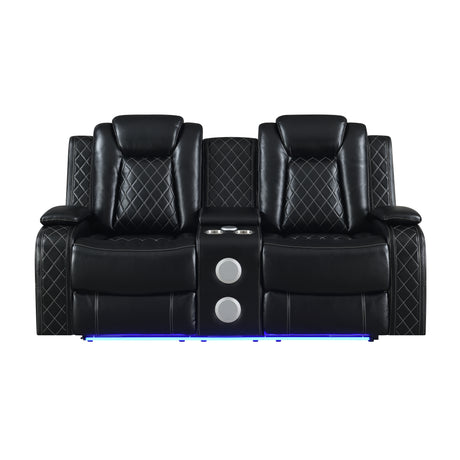 Orion Ii Console Loveseat W/ Dual Recliners-Black