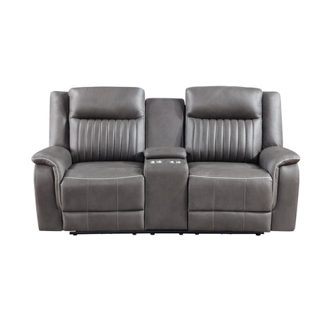 Enzo Console Loveseat W/ Dual Recliners--Gray