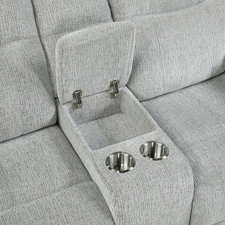 Chablis Reclining Console Loveseat-Mist Gray