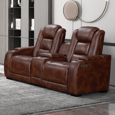 Chester Reclining Console Loveseat W/Pwr Hr & Fr-Brown