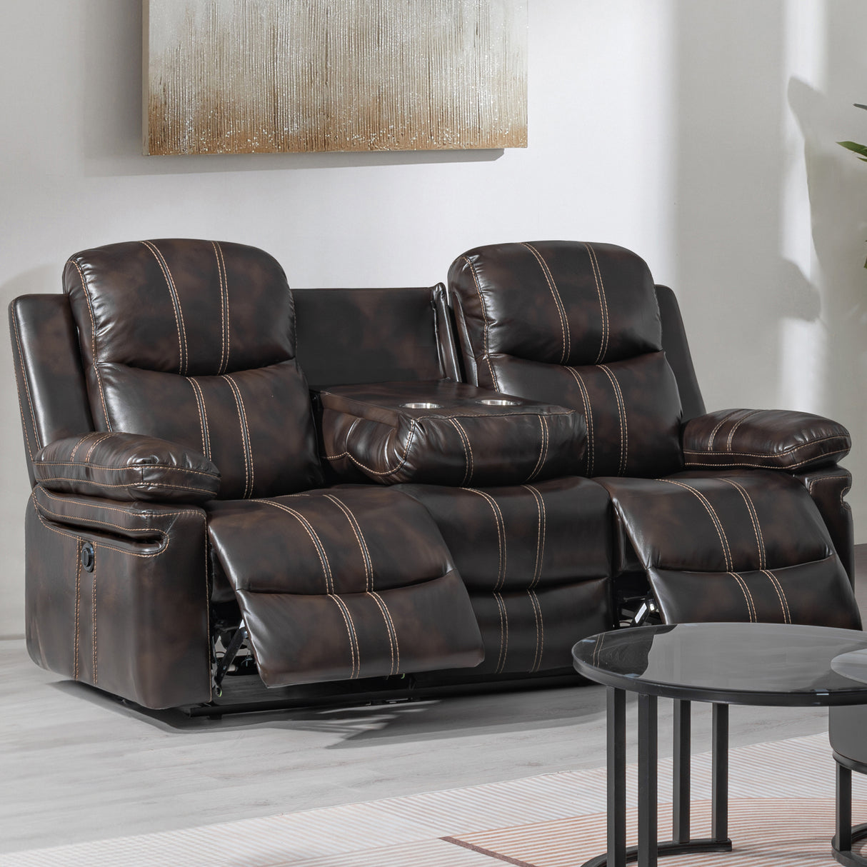 Kellen Sofa W/ Drop Down Tray & Pwr Fr-Brown