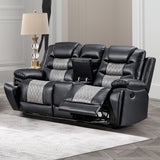 Nikko Console Loveseat W/ Dual Recliners-Black/Gray