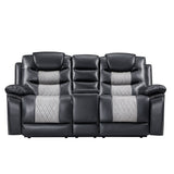 Nikko Console Loveseat W/ Dual Recliners-Black/Gray