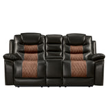 Nikko Console Loveseat W/ Dual Recliners-Brown