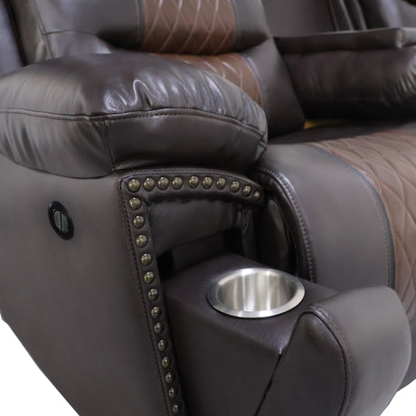 Nikko Console Loveseat W/Pwr Fr-Brown