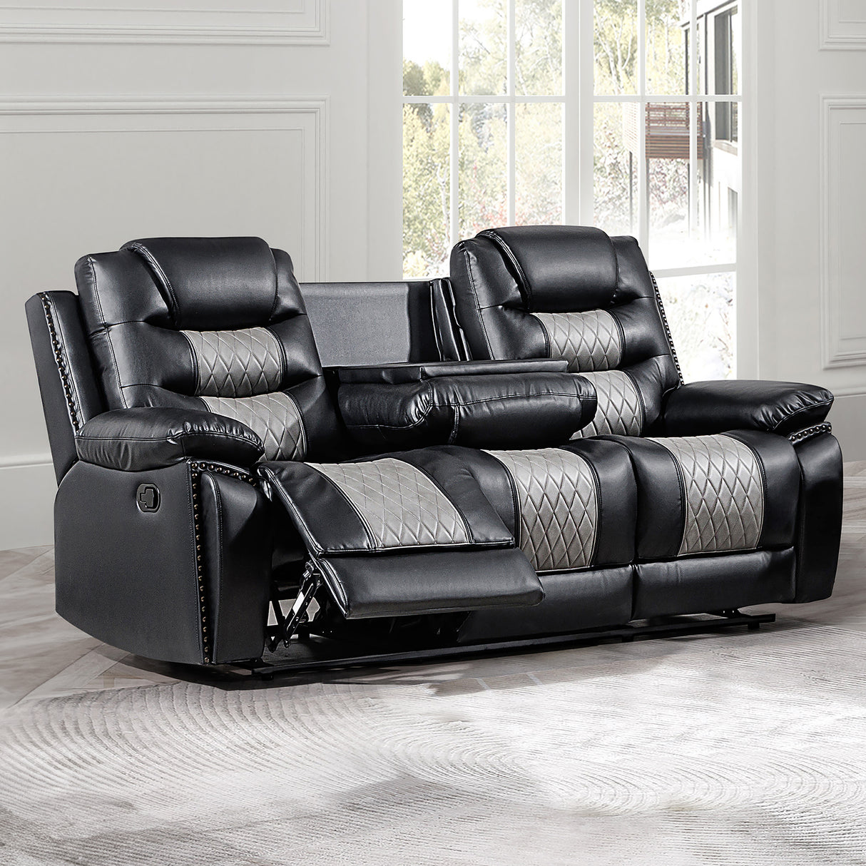 Nikko Sofa W/Dual Recliner-Black/Gray