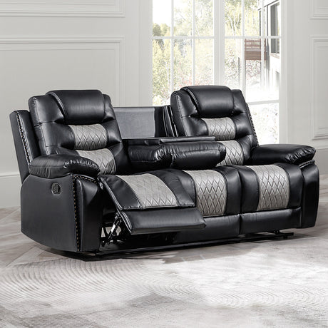 Nikko Sofa W/Dual Recliner-Black/Gray