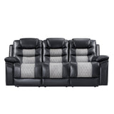 Nikko Sofa W/Dual Recliner-Black/Gray