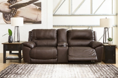 Dunleith Power Reclining Loveseat with Console - galleria furniture outlet