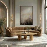 Sheth - Modern Brown Fabric Curved Sectional Sofa