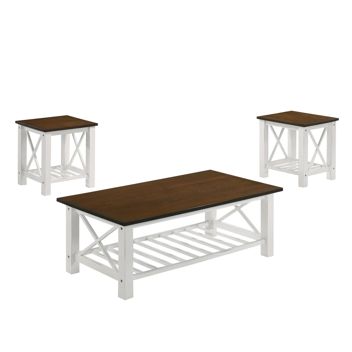 VESTA COFFEE TABLE & 2 END TABLE SET-TWO TONE CREME/BROWN