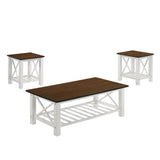 VESTA COFFEE TABLE & 2 END TABLE SET-TWO TONE CREME/BROWN