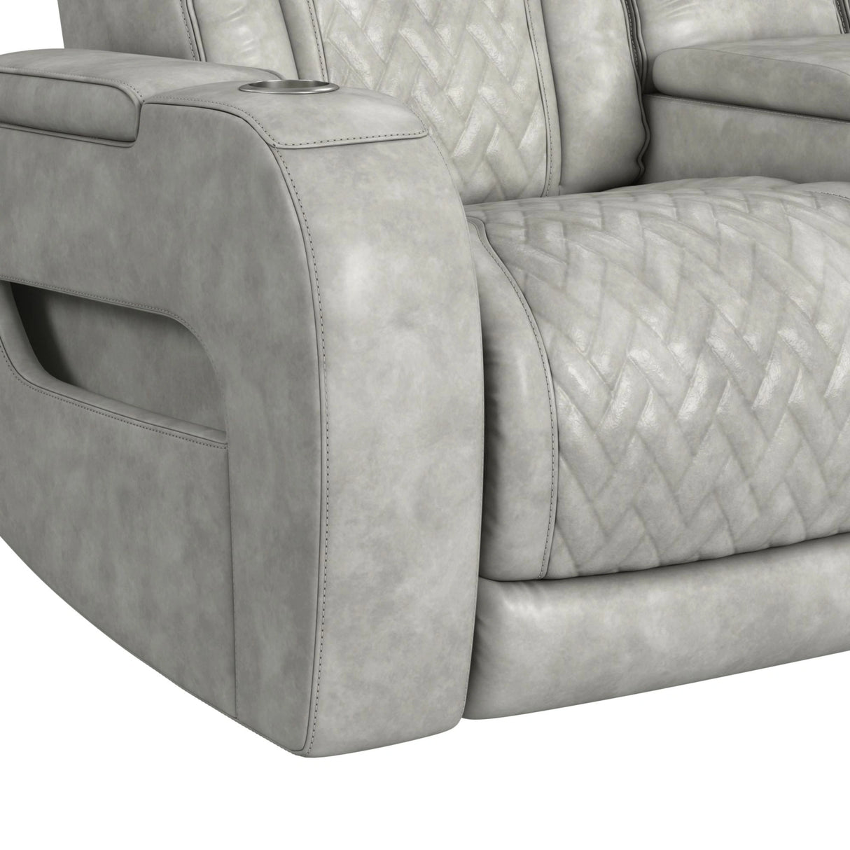 Prime Time P3 Loveseat with Console, 7 Colors LED, Cup Holders and Wireless Charger Controller in Leather Gel Light Grey