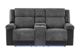 U5915 Grey/Black Console Rec Loveseat W/Immersive Sound & Blue LED