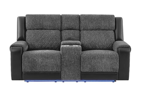 U5915 Grey/Black Console Rec Loveseat W/Immersive Sound & Blue LED
