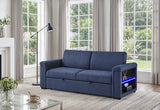 U0211 Navy Pull Out Sofa Bed with LED Acrylic Shelves and Speakers