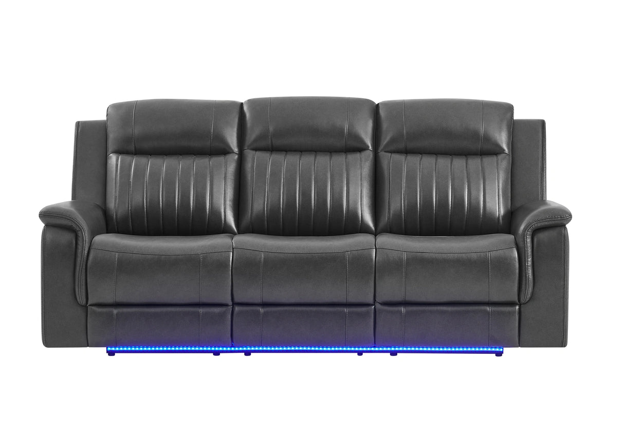 U8879 Blanche Charcoal Pwr Rec Sofa W/LED & Global Surround System