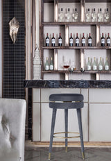 Coral Grey Velvet Bar Stool