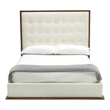 Amberlie - Modern White Vegan Leather + Walnut 4-Piece Bedroom Set