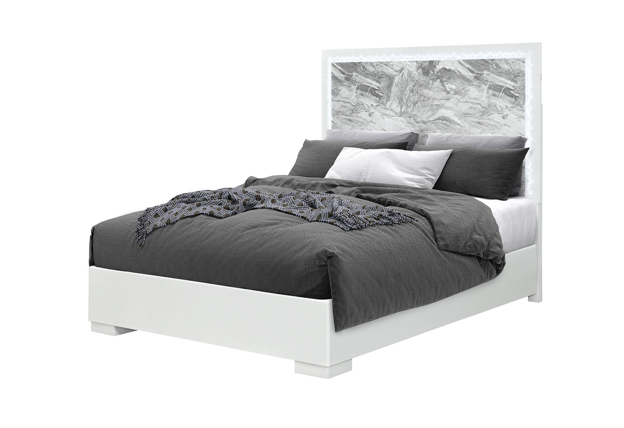 Naomi Silver Marble Bed with LED