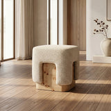 Mayfair - Contemporary Beige Fabric + Burl Square Ottoman