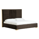 Daystar - Modern Dark Brown Velvet & Gold Bed
