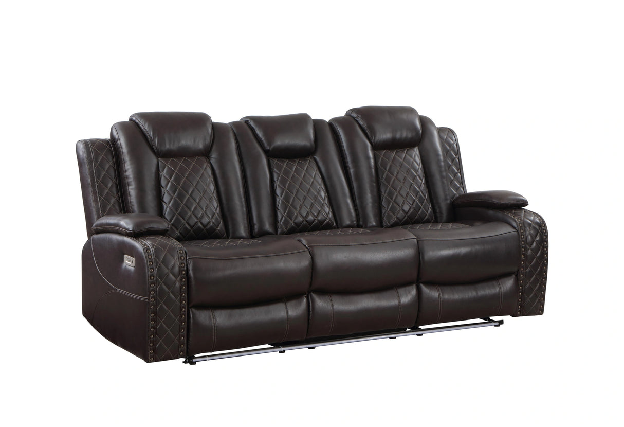 JOSHUA LEATHER SOFA W/DUAL RECLINER-DK BROWN
