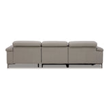 Meidas - Modern Light Grey Leather Sectional Sofa + 2 Recliners - Right Facing Chaise