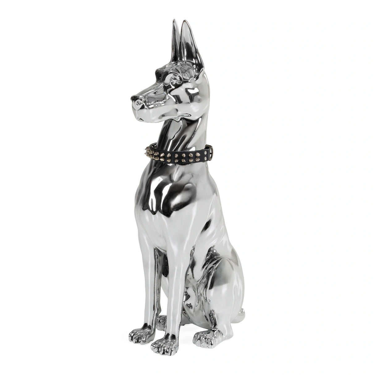 Doberman Dog - Silver Fiberglass Sculpture