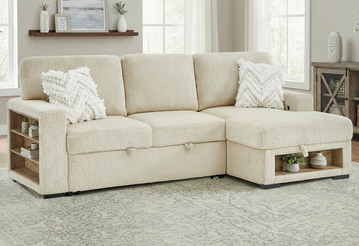 U0222 Ivory Pull Out Sofa Bed with Speaker and 2 Pillows