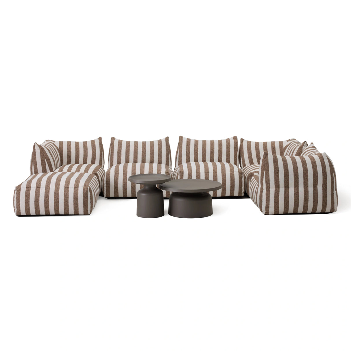Lanuza - Outdoor Brown + White Stripe Fabric 8-Piece Modular Sectional Sofa Set