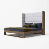 Heloise - Contemporary Grey Fabric & Walnut Trim Bed