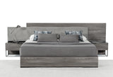 Enzo Italian Modern Grey Oak & Fabric Bed w/ Nightstands