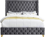 Savan Grey Velvet Queen Bed